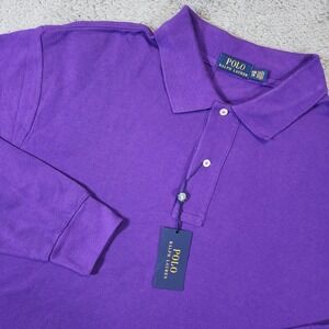NEW Polo Ralph Lauren Polo Shirt Mens 2XB Purple Long Sleeve Mesh Classic Fit